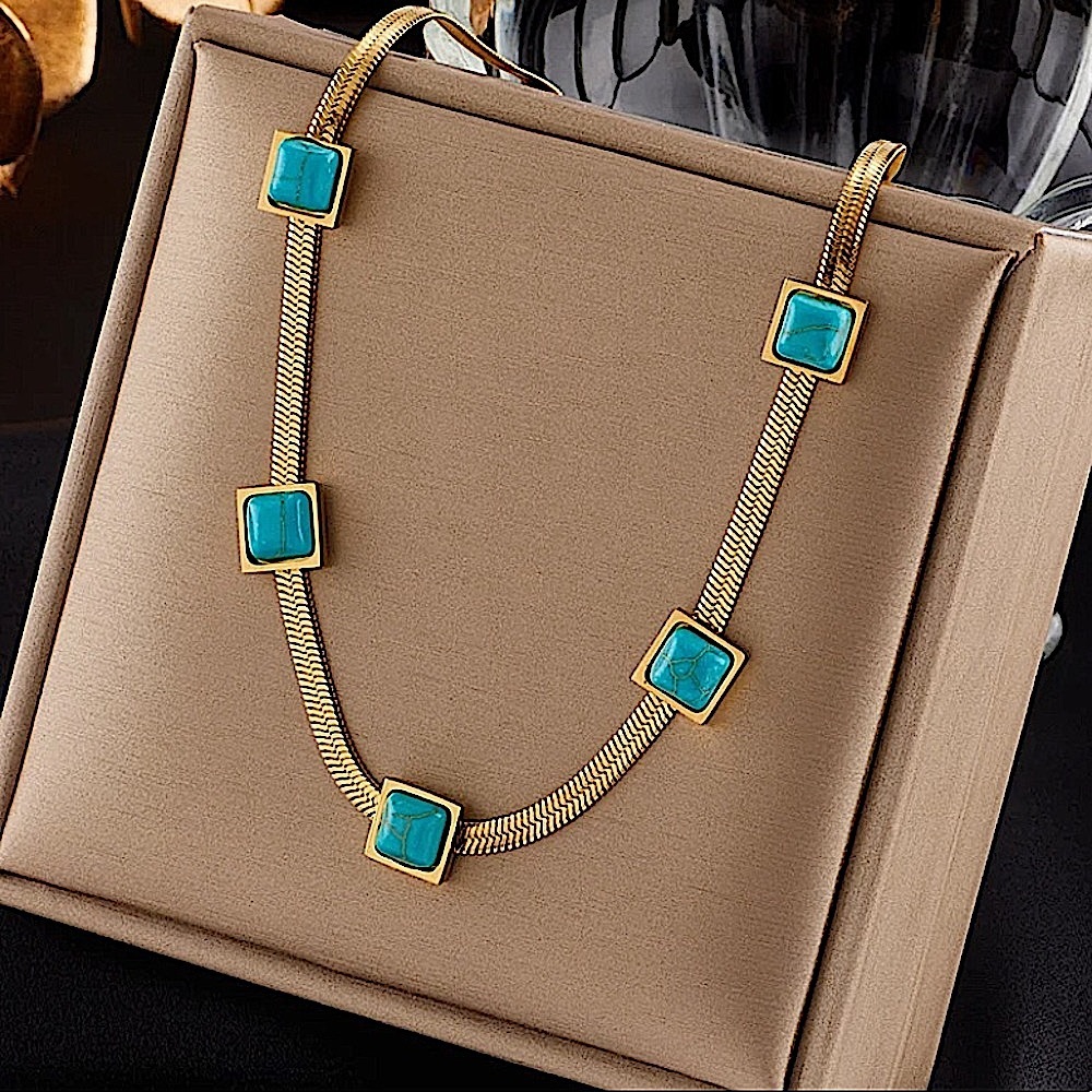 Turquoise Gold Plated Charm Pendant Necklace - Picture 3 of 11